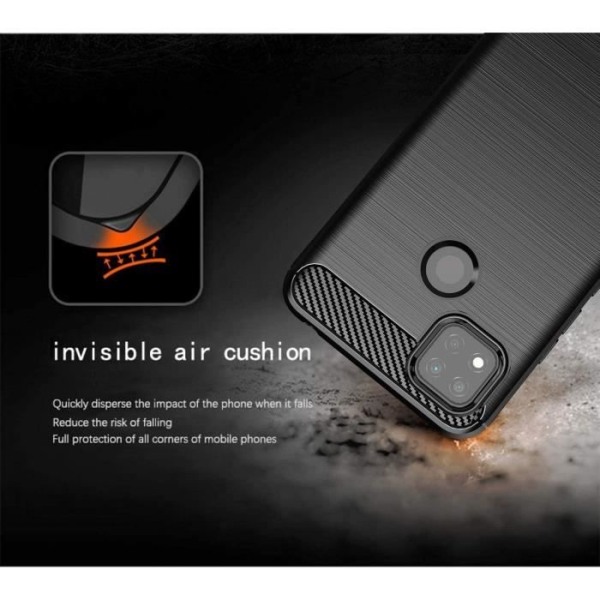 Skyddsfodral för Redmi 9C - E.F.CONNECTION - Svart silikon - Stållinjedesign - Förstärkt skydd Svart