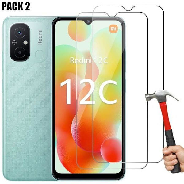 Härdat glas för Xiaomi Redmi 12C - 11A - Enkel installation Anti-scratch Pack om 2 Transparent