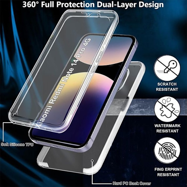 Coque för Xiaomi Redmi Note 14 Pro 4G (inte för 5G) Hel skydd Stötabsorberande Transparent Silikon+PC Transparent