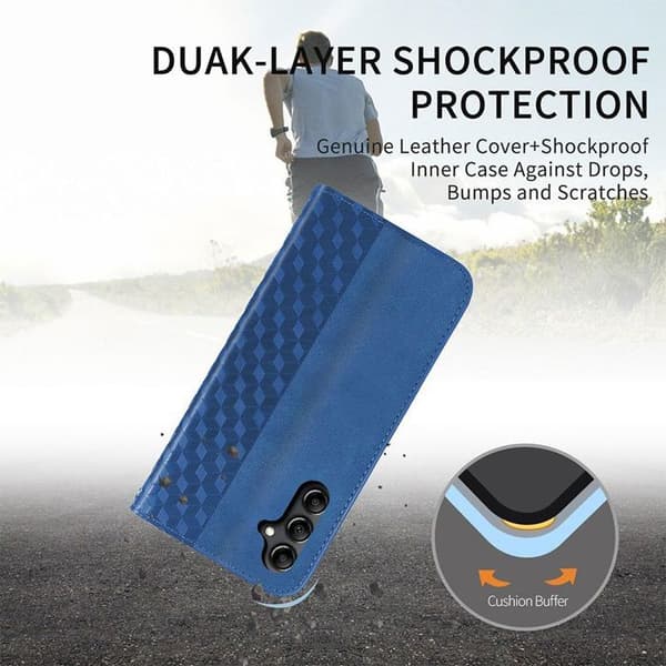 Coque för iPhone 17 Pro Max, Skydd Flip Case i Syntetiskt Läder Mosaik Relief Mörkblå marinblå