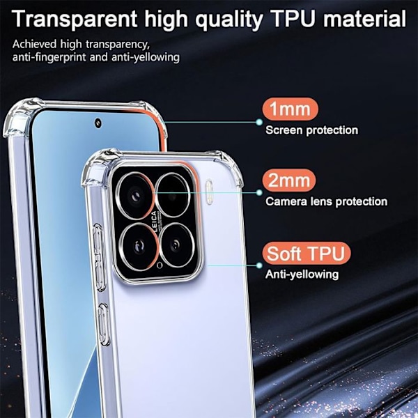 Coque + 2 Tåliga Glas för Xiaomi 15 - Förstärkt Silikon Stötabsorberande Transparent Transparent