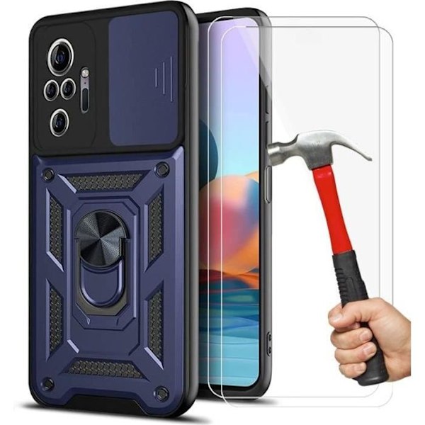 Fodral och Härdat Glas - Xiaomi - Redmi Note 10 Pro 4G - Mörkblå - Förstärkt Kant - Stötbeständig marinblå