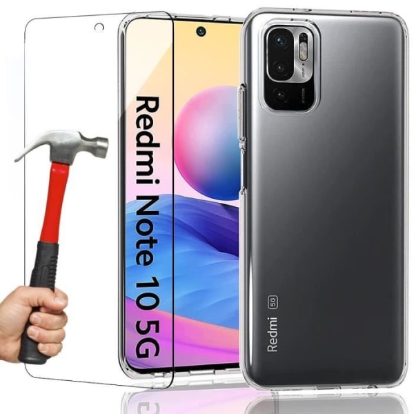 Etui til Redmi Note 10 5G (6,49") høj-resistent silikone anti-shock + hærdet glas Transparent