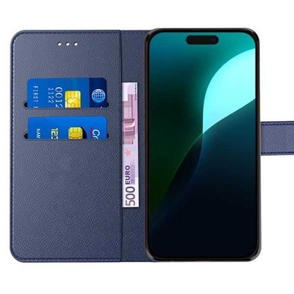 Coque - E.F.CONNECTION - för iPhone 16 - Konstläder - Stöttålig - Kortfickor marinblå