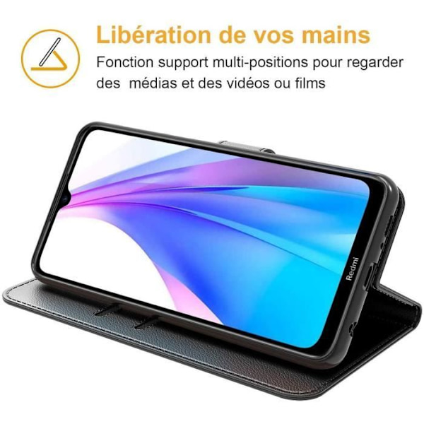 Beskyttelsesetui til Redmi Note 8T - E.F.CONNECTION - Sort lædereffekt - Anti-Shock - Pung Svart