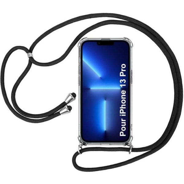 Beskyttelseshætte til iPhone 13 Pro - E.F.CONNECTION - Gennemsigtig Fin Anti-Ridse - Med Sort Snor Transparent-svart