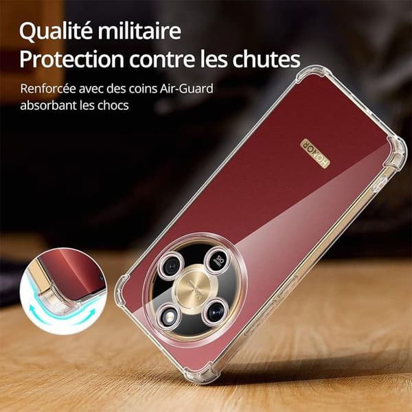 Coque + 2 Doppade Glas för Honor Magic 8 Lite, Slitstark Silikon Stötsäker Med Förstärkta Hörn Transparent