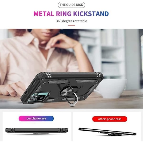 Skyddsskal - E.F.CONNECTION - Redmi Note 10S - Styv - Stödande Ring - Magnetplatta Svart