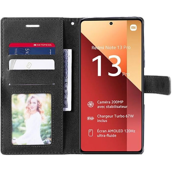 Coque til Xiaomi Redmi Note 13 Pro 4G - E.F.Connection - Elegant Sort - Hård - Klap - Syntetisk Svart