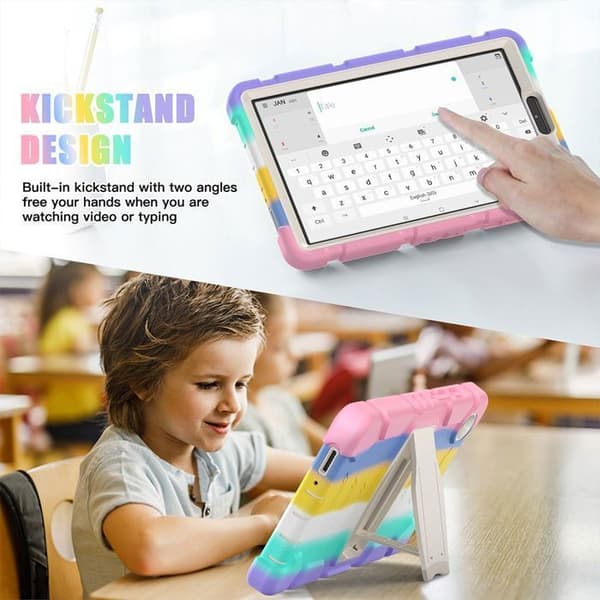 Skyddsskal - E.F.Connection - för Samsung Galaxy Tab A9 / A11 - Stötsäker - Flerfärgad - Fällbart Ställ Rosa, Blå, Gul, Vit, Grön, Lila