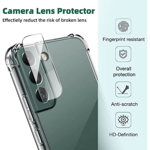 2x hærdet glas kamerabeskyttelse til Samsung Galaxy S22 Transparent