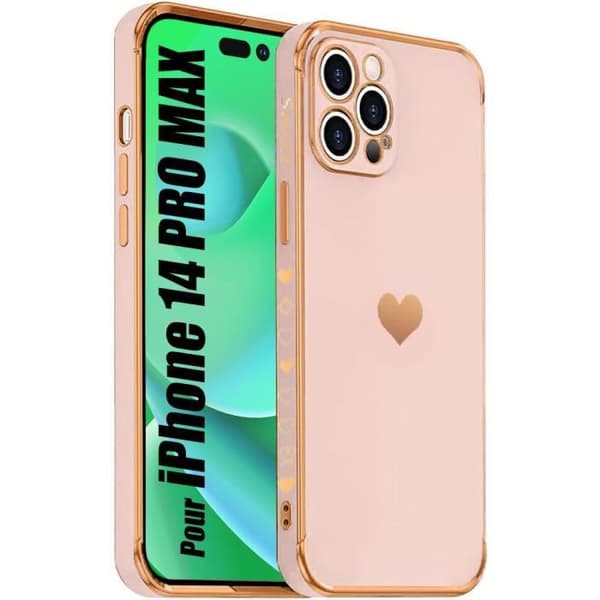 Mobilskal - Lyx - för iPhone 14 Pro Max - Rosa - Hjärtmönster - Flexibel TPU Rosa