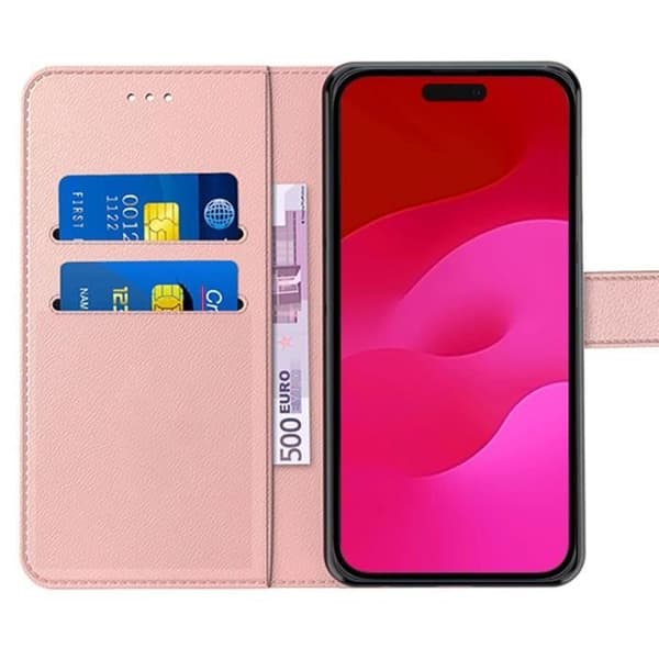 Coque - E.F.CONNECTION - för iPhone 15 Pro - Rosa - Mjuk - Plånbok Rosa