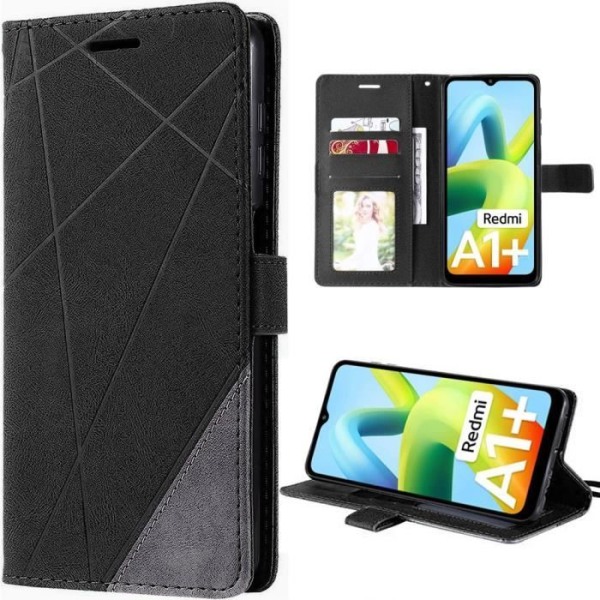 Skyddsfodral för Xiaomi Redmi A1+/A2+ - E.F.CONNECTION - Flip-fodral Mjukt PU-läder Svart Svart