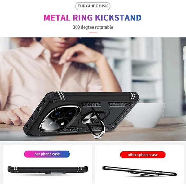 Coque - E.F.CONNECTION - För Xiaomi Redmi Note 14 Pro Plus 5G - Stötresistent - Med ring - 2 härdade glas Svart