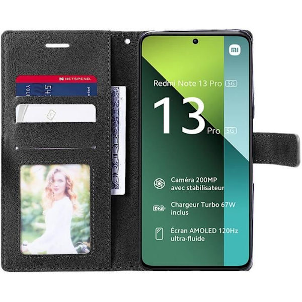 Coque för Xiaomi Redmi Note 13 Pro 5G - Brun - Stöttålig - Tvåfärgad PU-läder - Kortficka - 2 Härdade Glas Brun svart