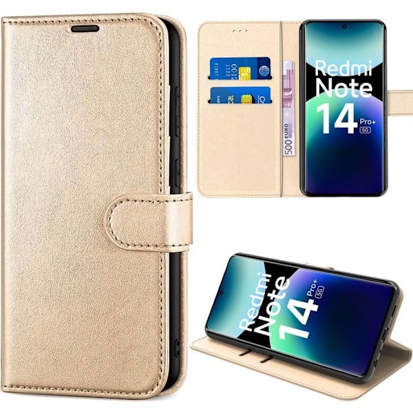 Skydd skal för Xiaomi Redmi Note 14 Pro Plus 5G/Note 14 Pro+ 5G, Slitstarkt syntetläder - Guld gyllene