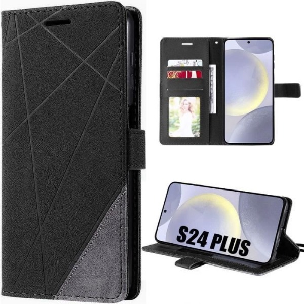 Coque til Samsung Galaxy S24 Plus - Beskyttelse i syntetisk læder - Sort - Magnetisk - Semi-stiv - Unisex Svart