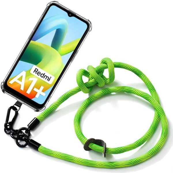 Lanyardfodral för Xiaomi Redmi A1+ - A1 Plus Transparent stötsäkert skydd med starkt snörbandsgrönt