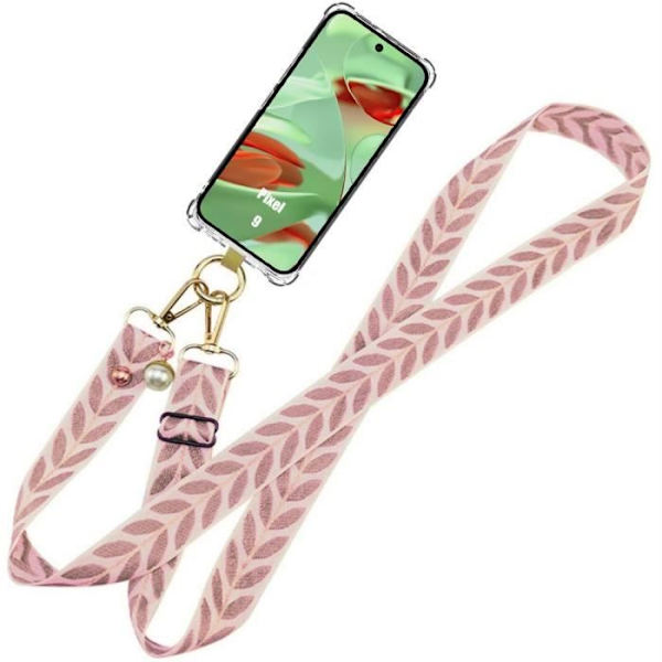 Skal för Google Pixel 9 - Förstärkt Skydd - TPU Stötsäker - Transparent - Rosa Axelrem Rosa