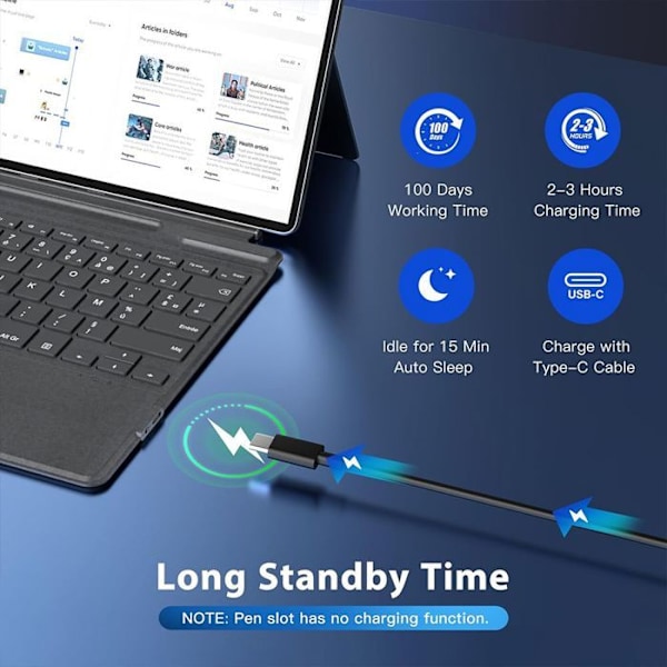 Tangentbord för Microsoft Surface Pro 11 / 10 / X / 9 / 8, AZERTY Bluetooth med belysning och pekplatta