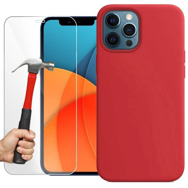 Slankt silikone etui til iPhone 13 (6.1") rødt og 2 hærdet glas skærmbeskytter E.F. Connection