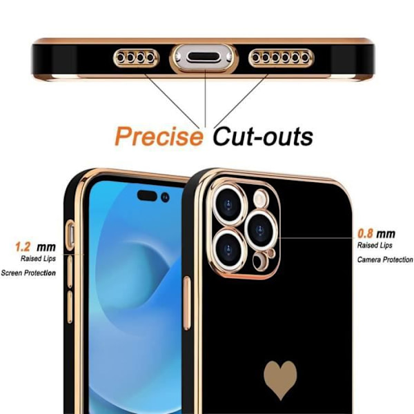 Fodral för iPhone 14 Pro Black Heart Pattern Anti-Scratch Mjuk TPU + 2 härdade glasögon