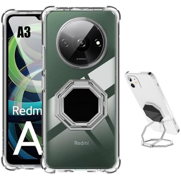 Coque - E.F.CONNECTION - För Xiaomi Redmi A3 - Stötsäker - Transparent Silikon - Silver Oktagonal Stöd Klar, Silver