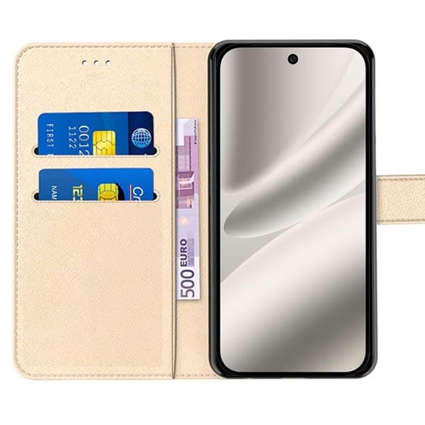 Coque - E.F.Connection - för Google Pixel 10 Pro - Flip Case Stöttålig Effekts Skinn Guld - 2 Härdat Glas gyllene