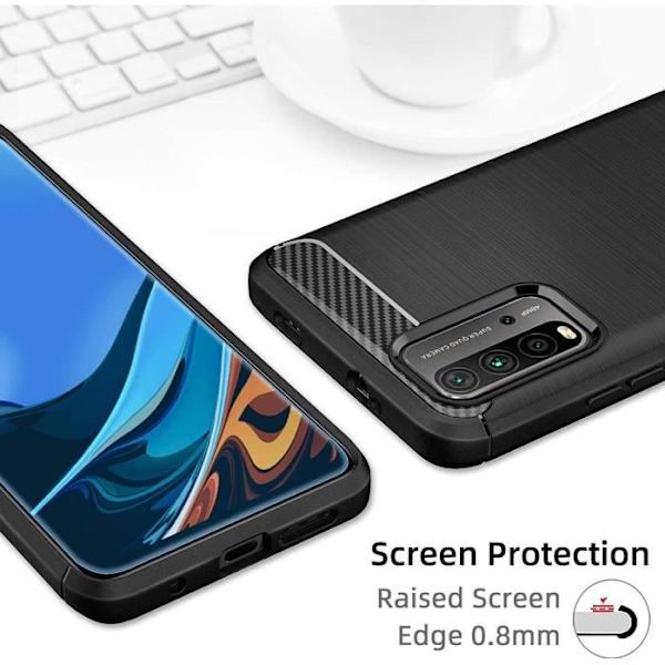 Taske til Redmi 9T (6,39") sort silikone anti-chok stål med TPU-design forstærket beskyttelse Svart