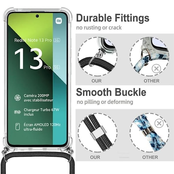 Skal - Xiaomi - Redmi Note 13 Pro 5G - Transparent - Mjuk - Lätt svart snöre Transparent