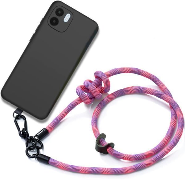 Halsbandsfodral för Xiaomi Redmi A1-A2 TPU Svart Stötsäker Anti-Scratch med Rosa Lanyard