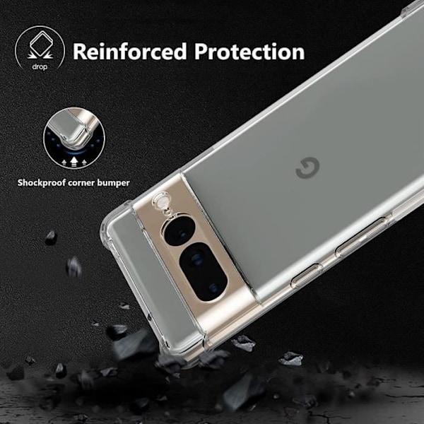 Cover til Google Pixel 7 Pro - Gennemsigtig stødsikker TPU + 2 beskyttelsesglas af hærdet glas Transparent