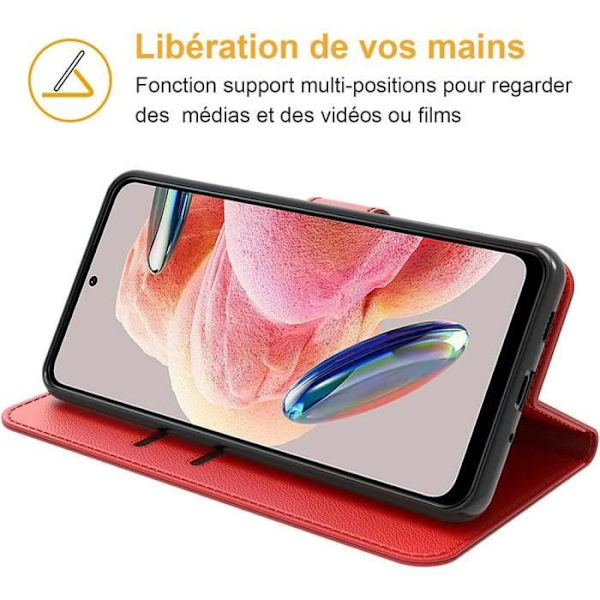 Helfodral till Xiaomi Redmi Note 12, rött PU-läderskydd