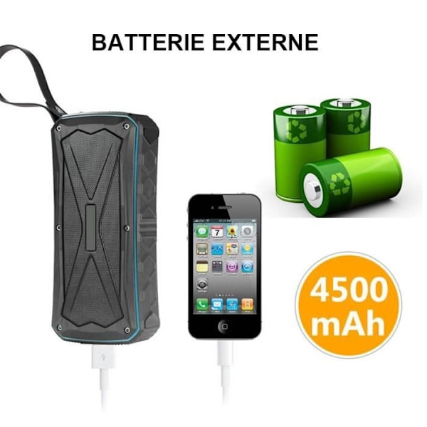 Bluetooth højttaler - E.F. CONNECTION - Vandtæt model - 12 timers batterilevetid - Eksternt batteri - Sort Svart