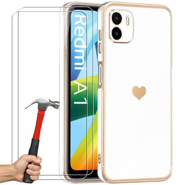 Fodral till Xiaomi Redmi A1 White Heart Pattern + 2 härdat glas Stötsäkert anti-skrapa
