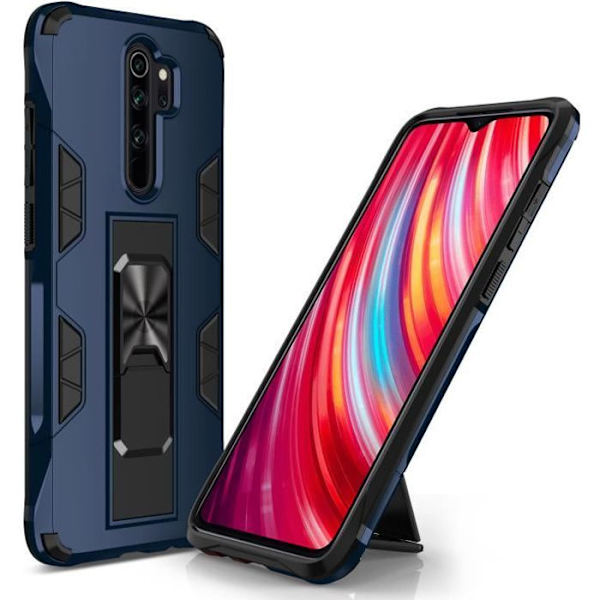 til Xiaomi Redmi Note 8 Pro etui med skærmbeskytter og støtteben, holdbar stødsikker rustning til magnetisk bilholder.