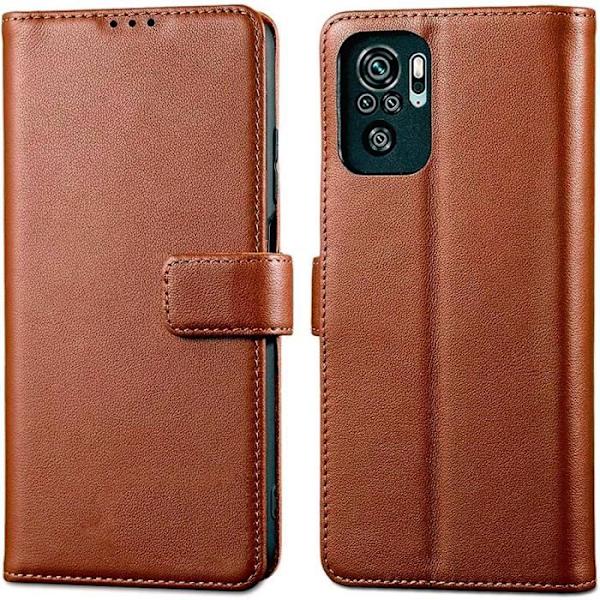 Fodral för Redmi Note 10 Brown Leather Effect - Stötsäkert magnetiskt stängningsskydd kastanj