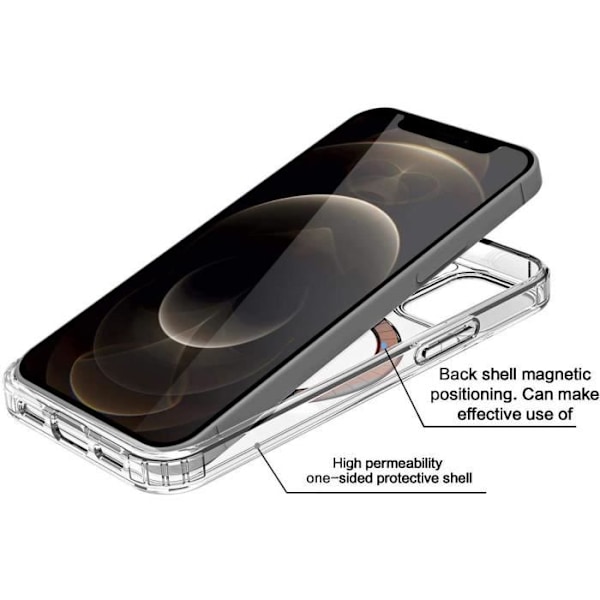 Beskyttelsesskal - E.F.CONNECTION - iPhone 13 Pro - Transparent - Magnetisk Cirkel - 2 Hærdet Glas Transparent