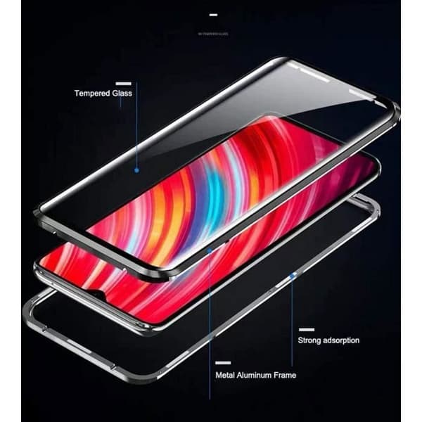 Skyddsskal - E.F.CONNECTION - Redmi Note 9 - Härdat Glas - Silver - Magnetisk 360° Silver