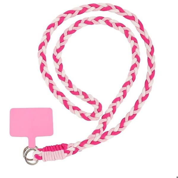 Universell Smartphone Rem, Flätad Handsfree Snodd med Patch - Vit Rosa Rosa, Vit, Fuchsia