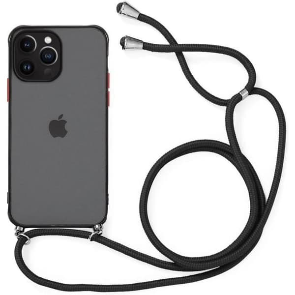Coque - för iPhone 14 Pro Max - Silikon + PC - Justerbar snodd - Svart Hård Svart