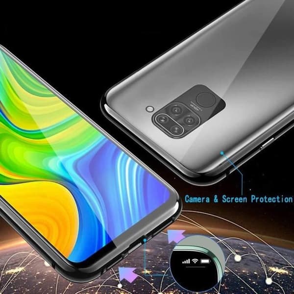 Skyddsskal - E.F.CONNECTION - För Redmi Note 9 - Härdat glas - Magnetisk - Stötabsorberande Blå