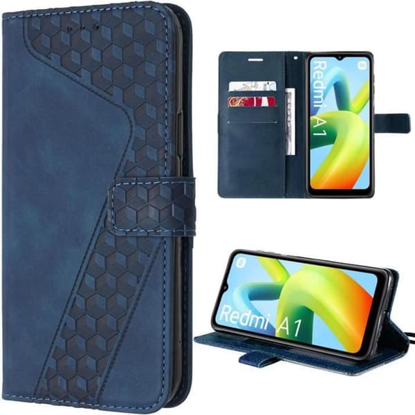 Skyddsskal - E.F.CONNECTION - För Xiaomi Redmi A1-A2 - PU-läder - Fällbart stativ - Kortfack marinblå