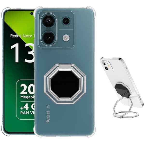 Coque - E.F.CONNECTION - för Xiaomi Redmi Note 13 Pro 5G - Transparent Silikon - Justerbart Ringstöd - Blå Transparent