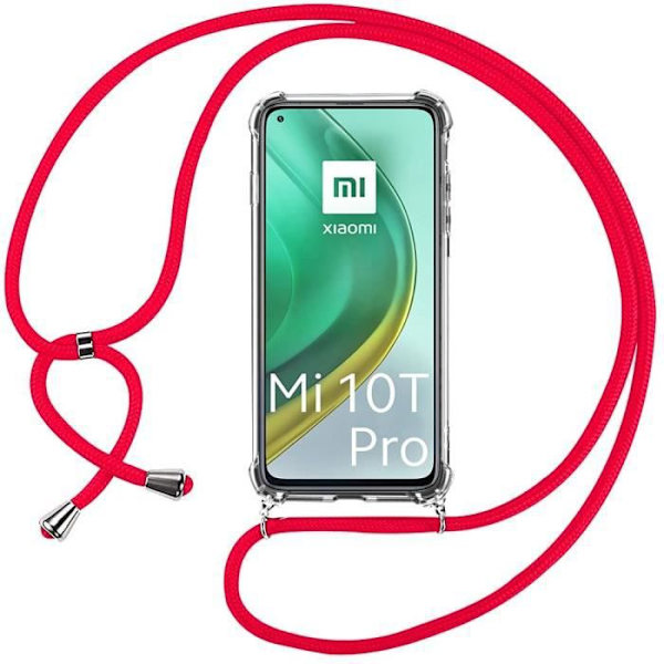 Mjukt skyddsfodral för Xiaomi Mi 10T Pro med röd halsband - E.F.CONNECTION transparent-röd