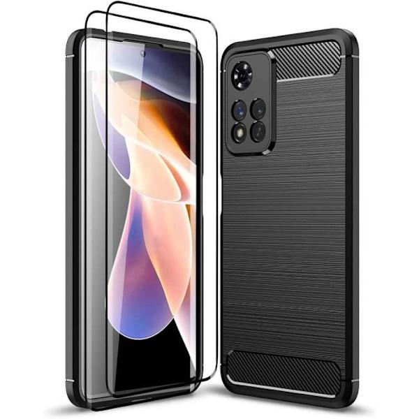 Coque - E.F.CONNECTION - Redmi Note 11 Pro - Stötsäker Skydd - Texturerad - 2 Härdat Glas Svart