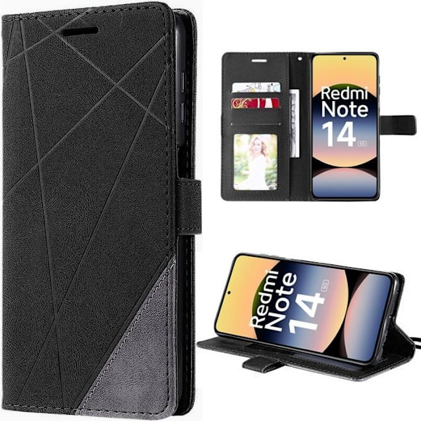 Coque til Xiaomi Redmi Note 14 5G (ikke til 4G) Anti-Rids Beskyttelse 360 Grad PU Læder Sort Svart