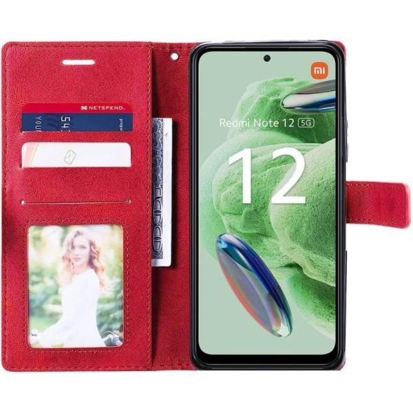 Coque - Xiaomi - Redmi Note 12 5G - Rød - Retro - Foldbar i PU-læder Röd