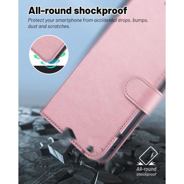 Heltäckande fodral till Samsung Galaxy S24, stötsäkert rosa PU-läderskydd